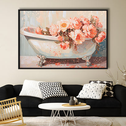 Vintage Bathroom Art Print Painting  Bathroom Painting, Framed Canvas Print Wall Art, Floating Frame