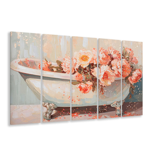 Vintage Bathroom Art Print Painting  Bathroom Painting, 5 Panel B Canvas Print Wall Art, Extra Large Canvas
