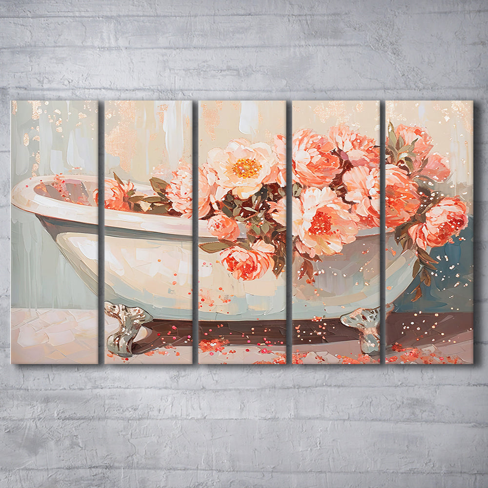 Vintage Bathroom Art Print Painting  Bathroom Painting, 5 Panel B Canvas Print Wall Art, Extra Large Canvas