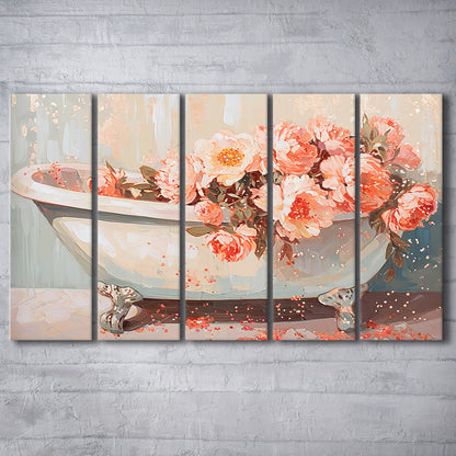 Vintage Bathroom Art Print Painting  Bathroom Painting, 5 Panel B Canvas Print Wall Art, Extra Large Canvas