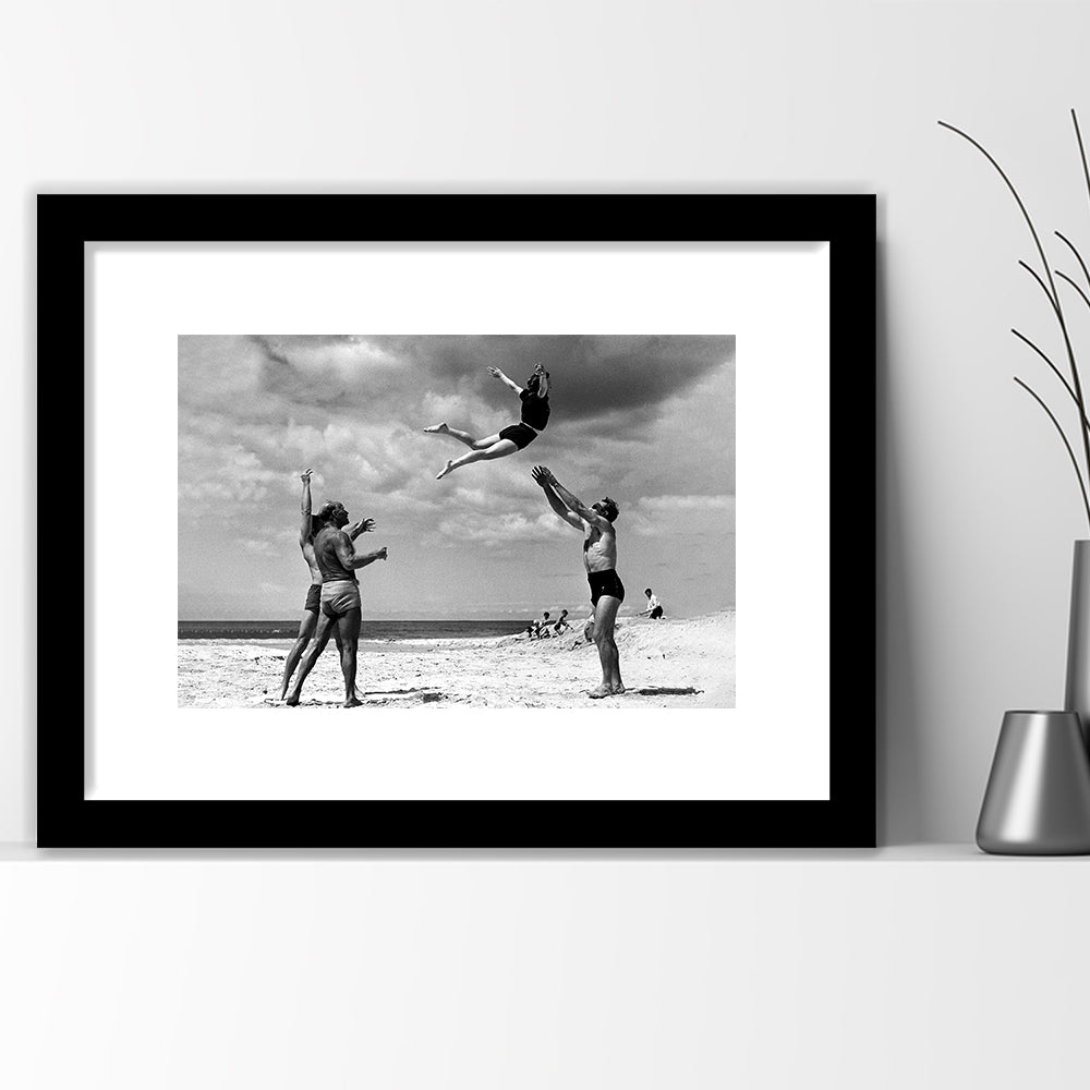 Vintage Beach Print, Black and White, Retro Wall Art, Summer Beach Art, Framed Art Print White Border Wall Decor