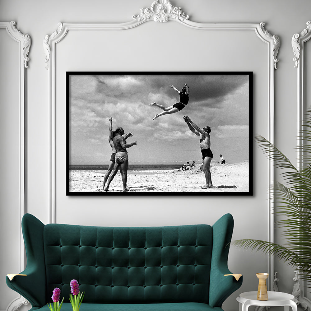 Vintage Beach Print, Black and White, Retro Wall Art, Summer Beach Art, Framed Art Print Wall Decor