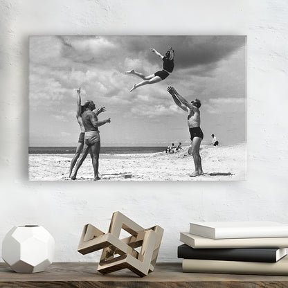Vintage Beach Print, Black and White, Retro Wall Art, Summer Beach Art, Canvas Print Wall Art Decor