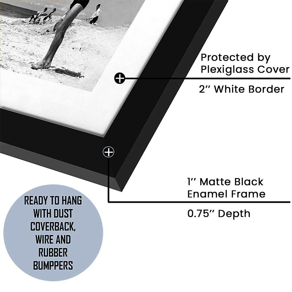 Vintage Beach Print, Black and White, Retro Wall Art, Summer Beach Art, Framed Art Print White Border Wall Decor