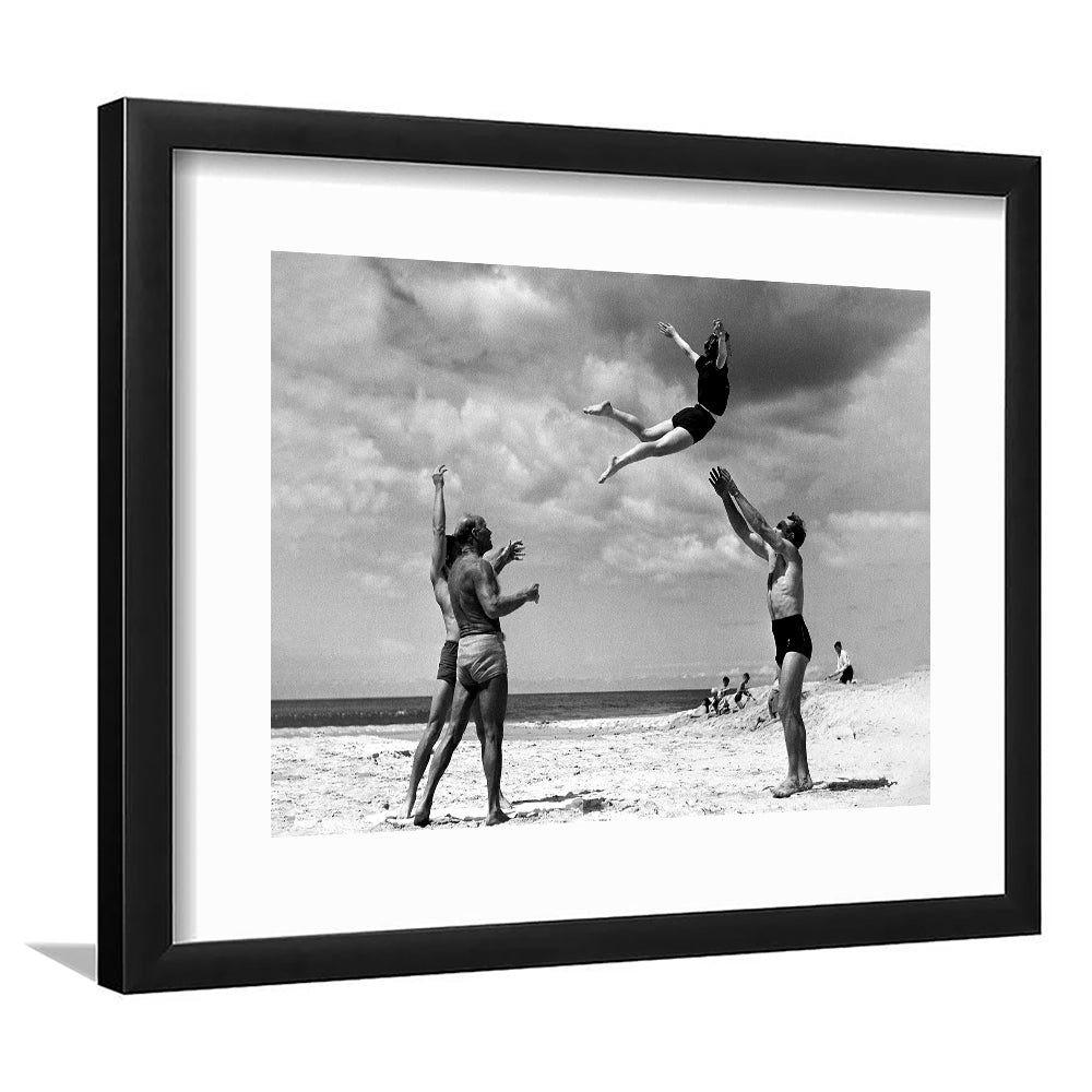 Vintage Beach Print, Black and White, Retro Wall Art, Summer Beach Art, Framed Art Print White Border Wall Decor