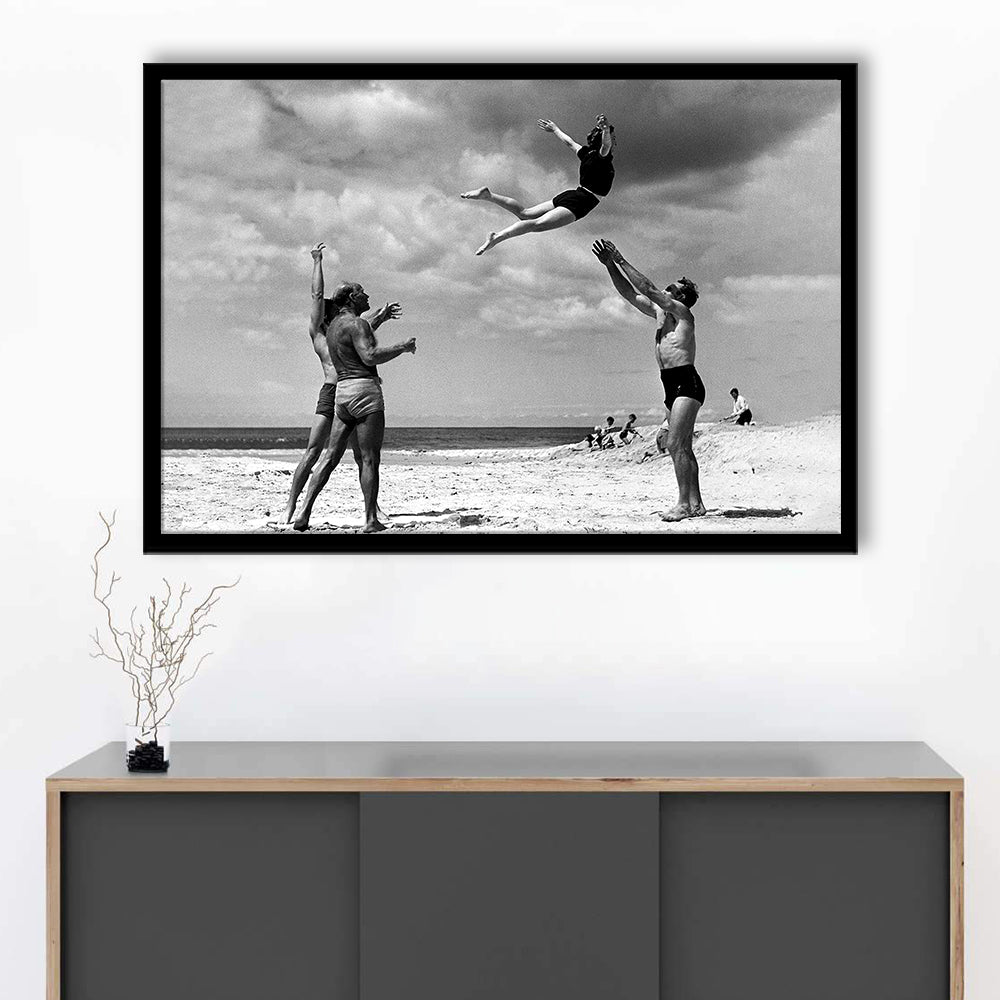 Vintage Beach Print, Black and White, Retro Wall Art, Summer Beach Art, Framed Art Print Wall Decor