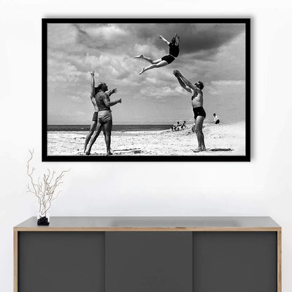 Vintage Beach Print, Black and White, Retro Wall Art, Summer Beach Art, Framed Art Print Wall Decor