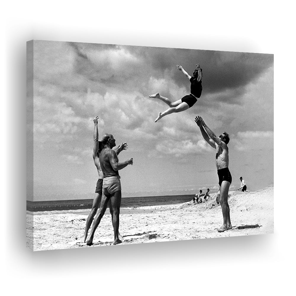 Vintage Beach Print, Black and White, Retro Wall Art, Summer Beach Art, Canvas Print Wall Art Decor