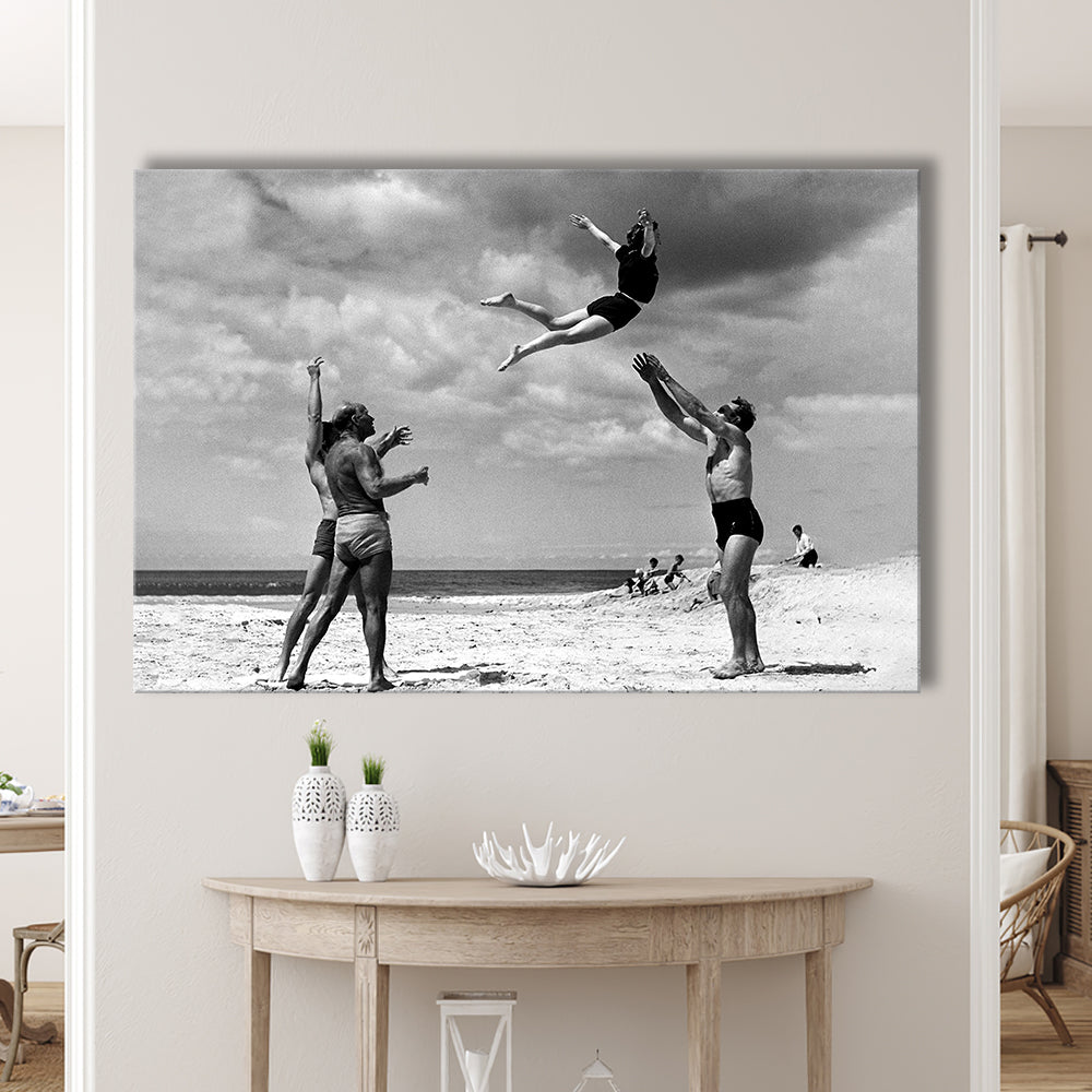 Vintage Beach Print, Black and White, Retro Wall Art, Summer Beach Art, Canvas Print Wall Art Decor