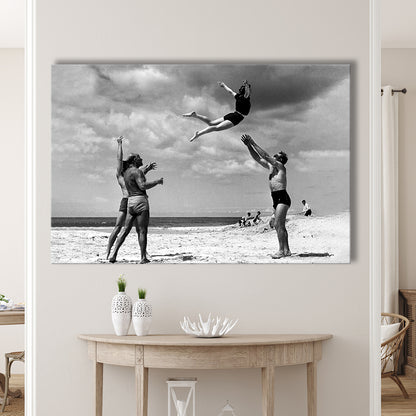 Vintage Beach Print, Black and White, Retro Wall Art, Summer Beach Art, Canvas Print Wall Art Decor