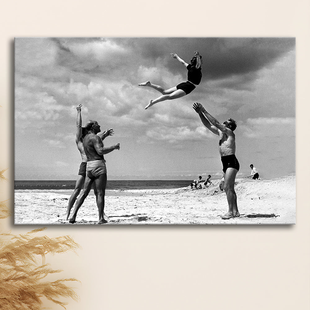 Vintage Beach Print, Black and White, Retro Wall Art, Summer Beach Art, Canvas Print Wall Art Decor