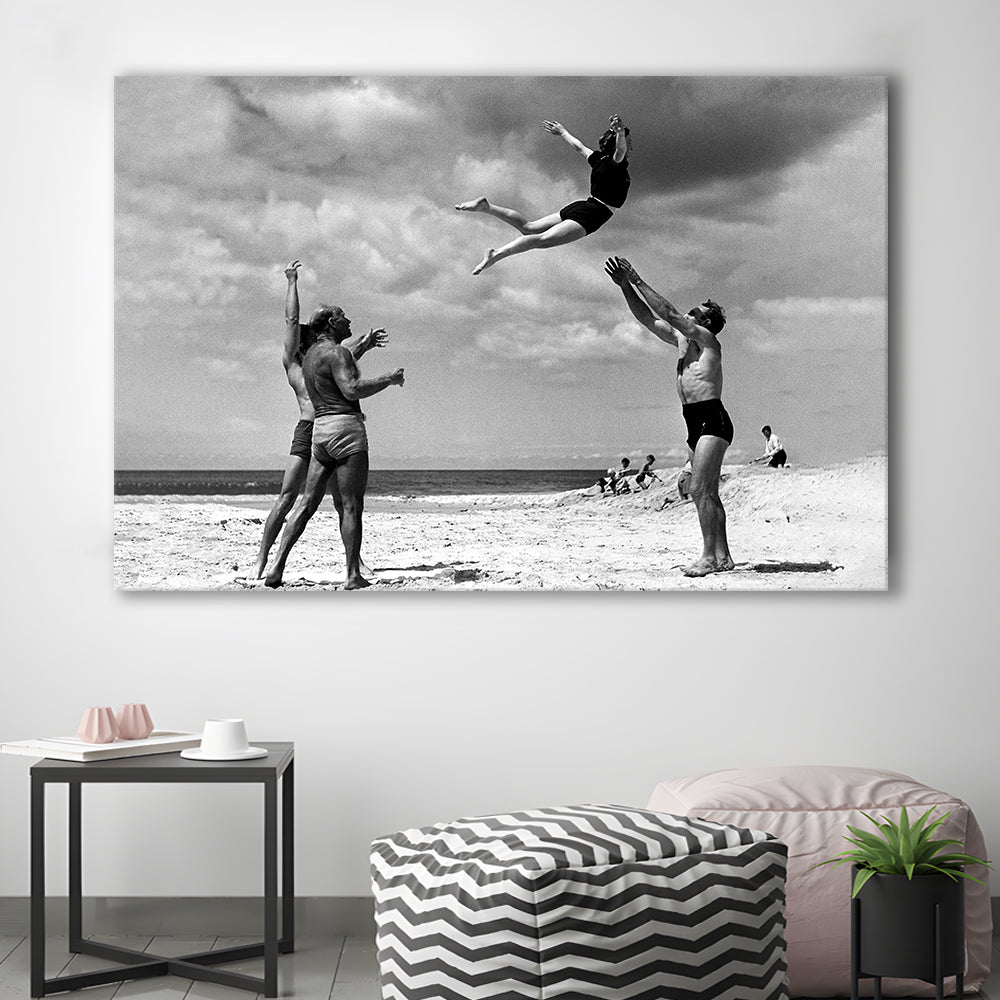 Vintage Beach Print, Black and White, Retro Wall Art, Summer Beach Art, Canvas Print Wall Art Decor