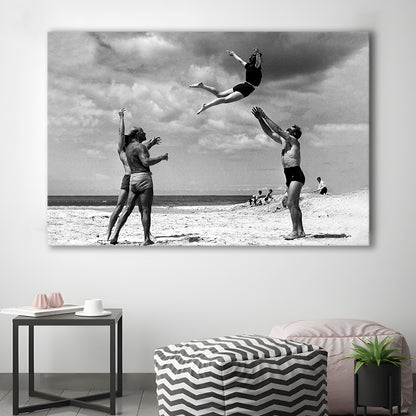 Vintage Beach Print, Black and White, Retro Wall Art, Summer Beach Art, Canvas Print Wall Art Decor