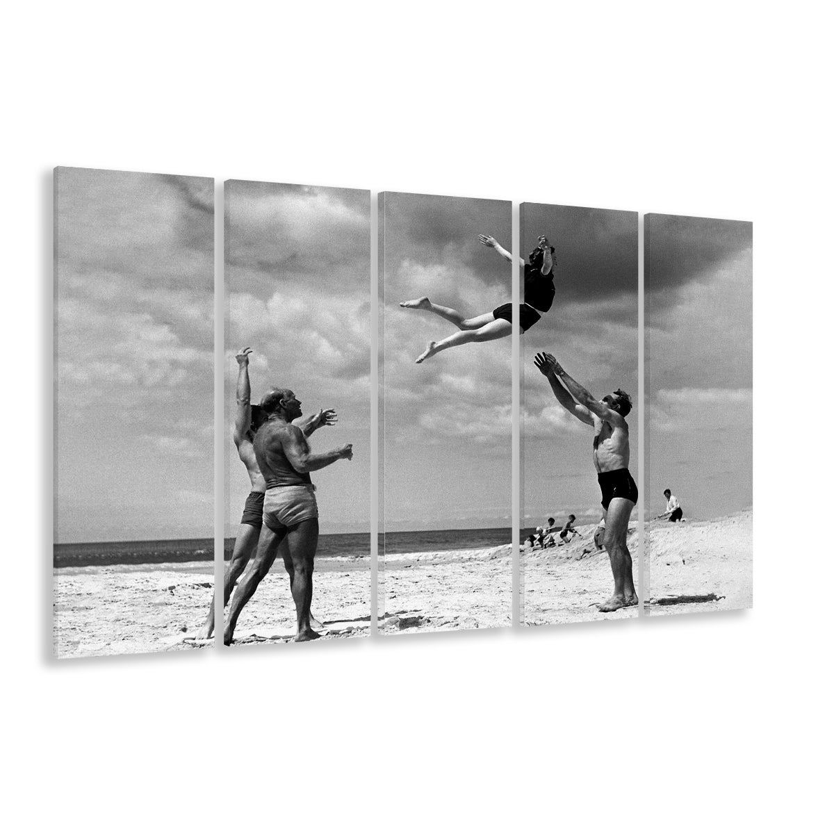 Vintage Beach Print, Black and White, Retro Wall Art, Summer Beach Art, 5 Pieces Large Canvas Print