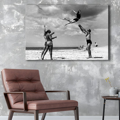 Vintage Beach Print, Black and White, Retro Wall Art, Summer Beach Art, Canvas Print Wall Art Decor