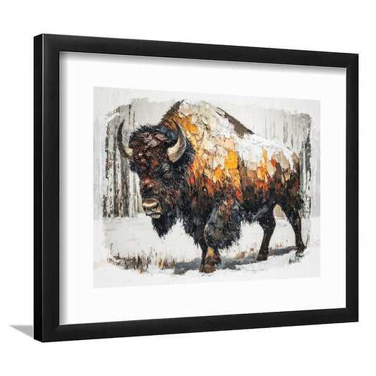 Vintage Bison Oil Painting Art, Framed  Print, Painting Art, Framed Art Print White Border Wall Decor