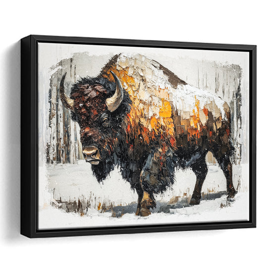 Vintage Bison Oil Painting Art, Framed Canvas Print, Painting Art, Floating Framed Canvas Print Wall Art