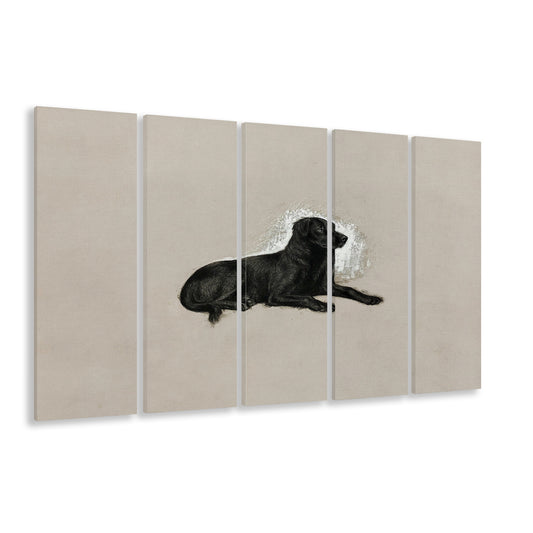 Vintage Black Labrador Dog 5 Panels Canvas Print Wall Art, Antique Dog Painting Portrait Sketch Farmhouse Decor