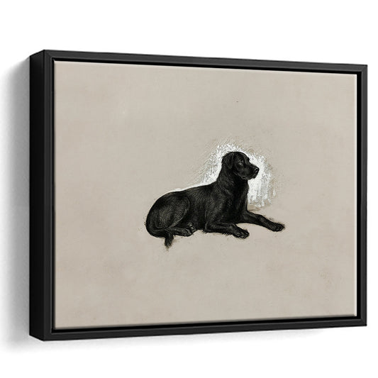 Vintage Black Labrador Dog Framed Canvas Print Wall Art, Antique Dog Painting Portrait Sketch Farmhouse Decor