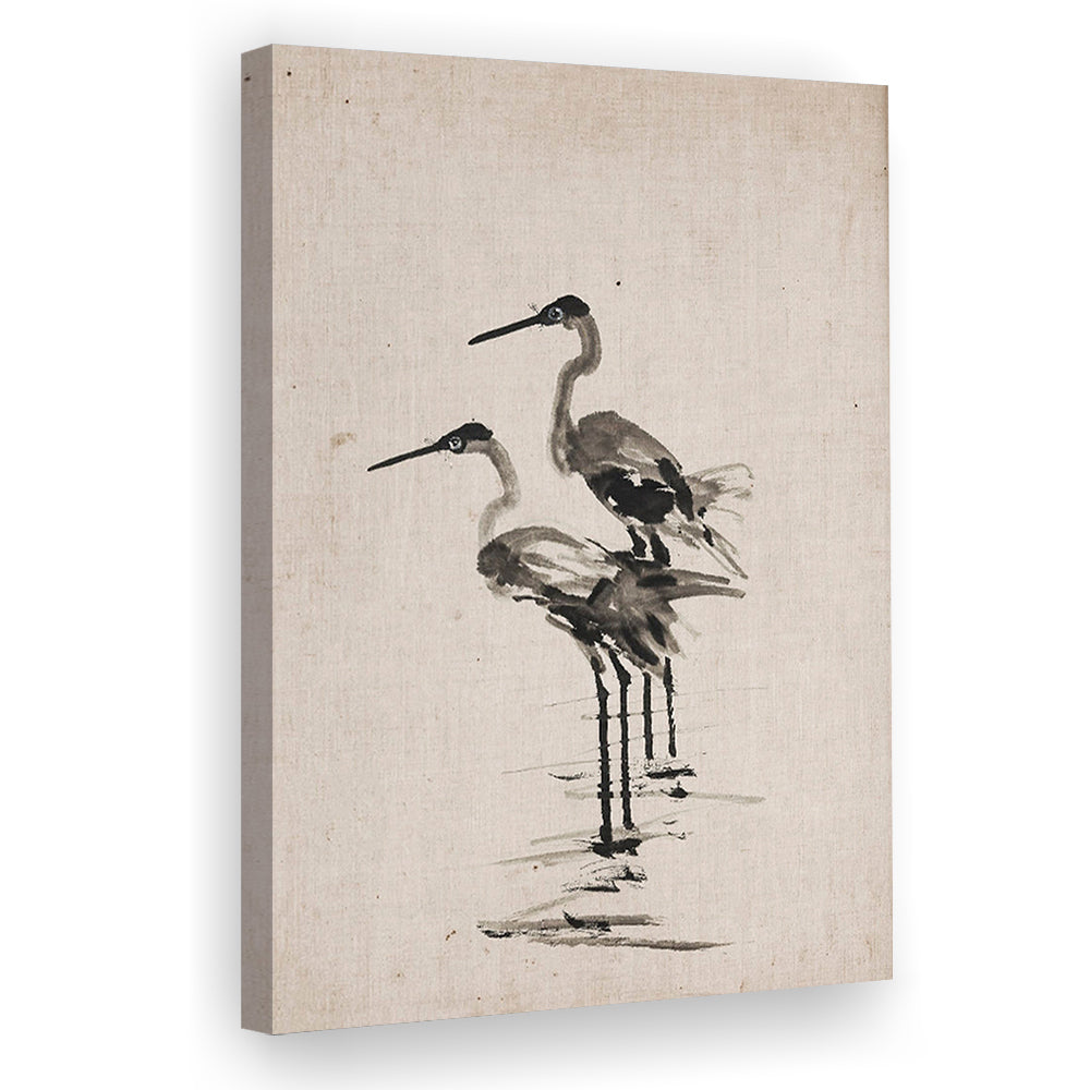 Vintage Blue Heron Painting Muted Neutral Coastal Canvas Print Wall Art, Gallery Canvas Print Wall Art, Art