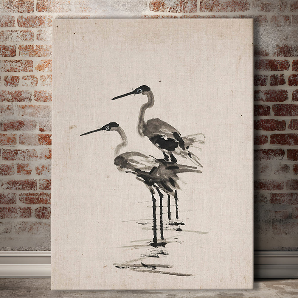 Vintage Blue Heron Painting Muted Neutral Coastal Canvas Print Wall Art, Gallery Canvas Print Wall Art, Art
