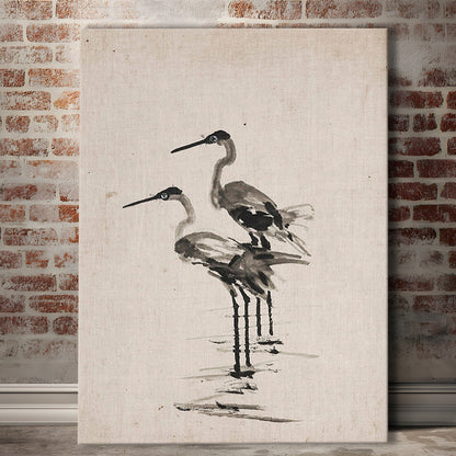 Vintage Blue Heron Painting Muted Neutral Coastal Canvas Print Wall Art, Gallery Canvas Print Wall Art, Art