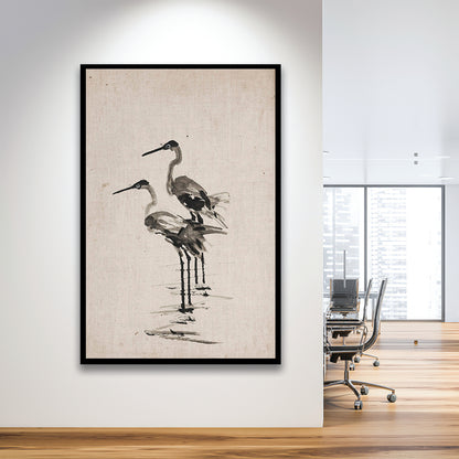 Vintage Blue Heron Painting Muted Neutral Coastal Framed Art Print Wall Decor, Gallery Framed Art Print Wall Decor