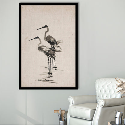 Vintage Blue Heron Painting Muted Neutral Coastal Framed Art Print Wall Decor, Gallery Framed Art Print Wall Decor
