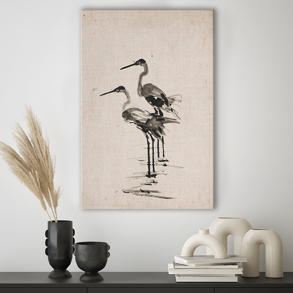 Vintage Blue Heron Painting Muted Neutral Coastal Canvas Print Wall Art, Gallery Canvas Print Wall Art, Art