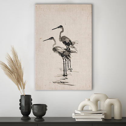 Vintage Blue Heron Painting Muted Neutral Coastal Canvas Print Wall Art, Gallery Canvas Print Wall Art, Art