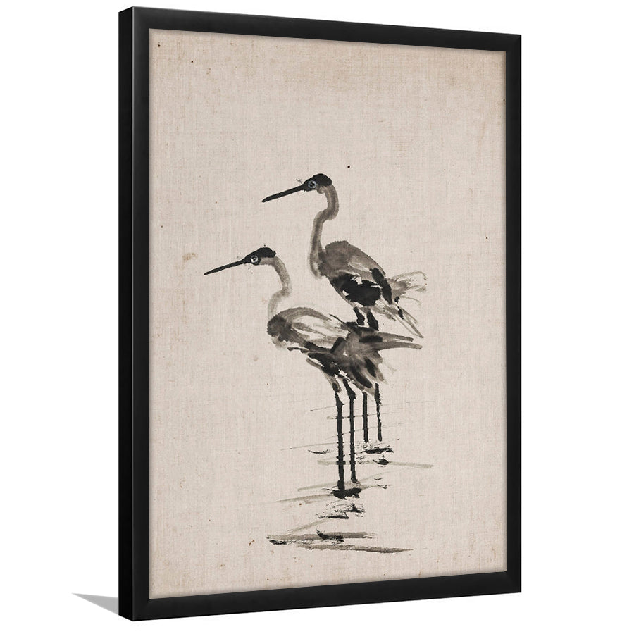 Vintage Blue Heron Painting Muted Neutral Coastal Framed Art Print Wall Decor, Gallery Framed Art Print Wall Decor