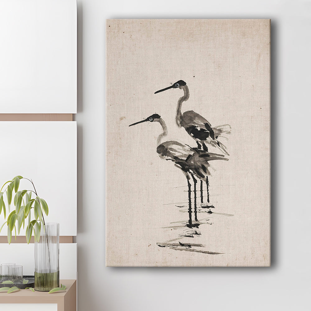 Vintage Blue Heron Painting Muted Neutral Coastal Canvas Print Wall Art, Gallery Canvas Print Wall Art, Art