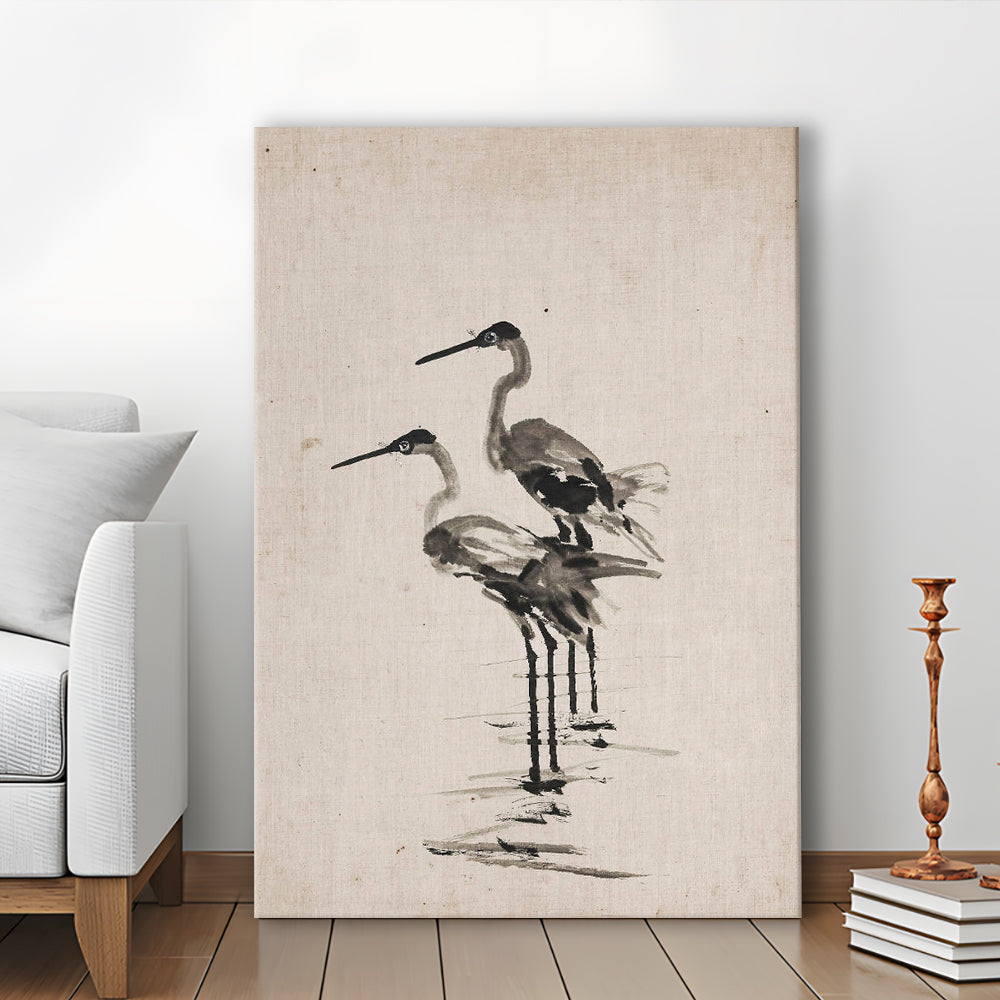 Vintage Blue Heron Painting Muted Neutral Coastal Canvas Print Wall Art, Gallery Canvas Print Wall Art, Art