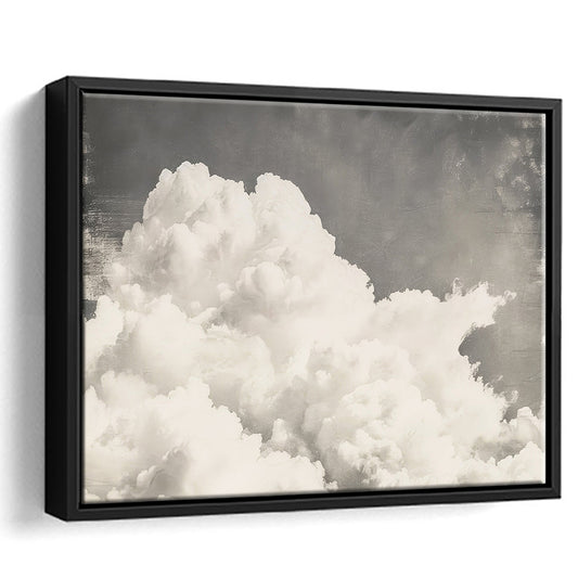 Vintage Clouds Antique Print Cottagecore Minimalist Neutral, Framed Canvas Print Wall Art, Floating Frame