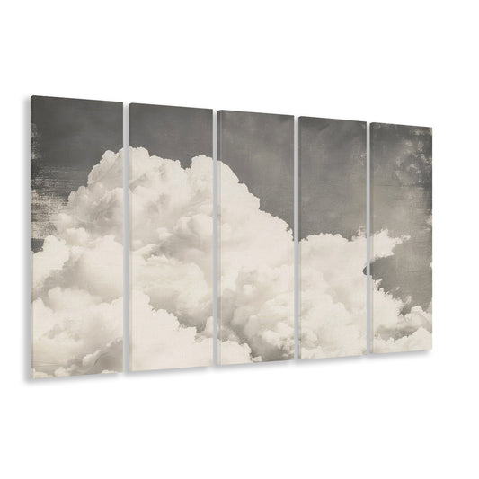 Vintage Clouds Antique Print Cottagecore Minimalist Neutral, 5 Panel B Canvas Print Wall Art, Extra Large Canvas