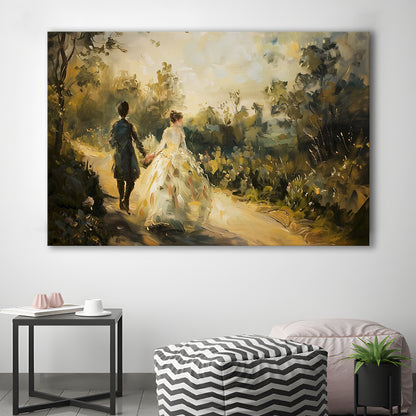 Vintage Couple On Countryside Landscape Oil Painting Antique Print, Canvas Print Wall Art, Wall Decor, Painting Canvas