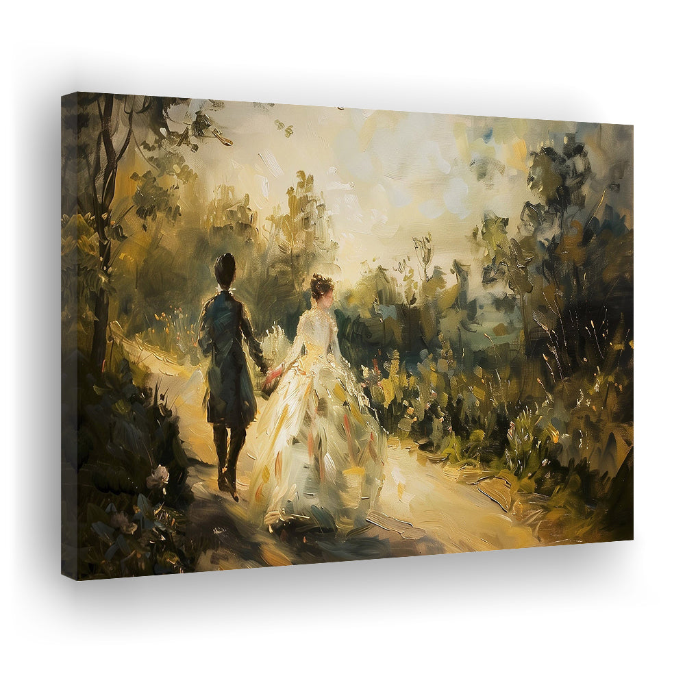 Vintage Couple On Countryside Landscape Oil Painting Antique Print, Canvas Print Wall Art, Wall Decor, Painting Canvas