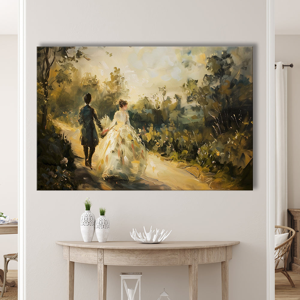 Vintage Couple On Countryside Landscape Oil Painting Antique Print, Canvas Print Wall Art, Wall Decor, Painting Canvas