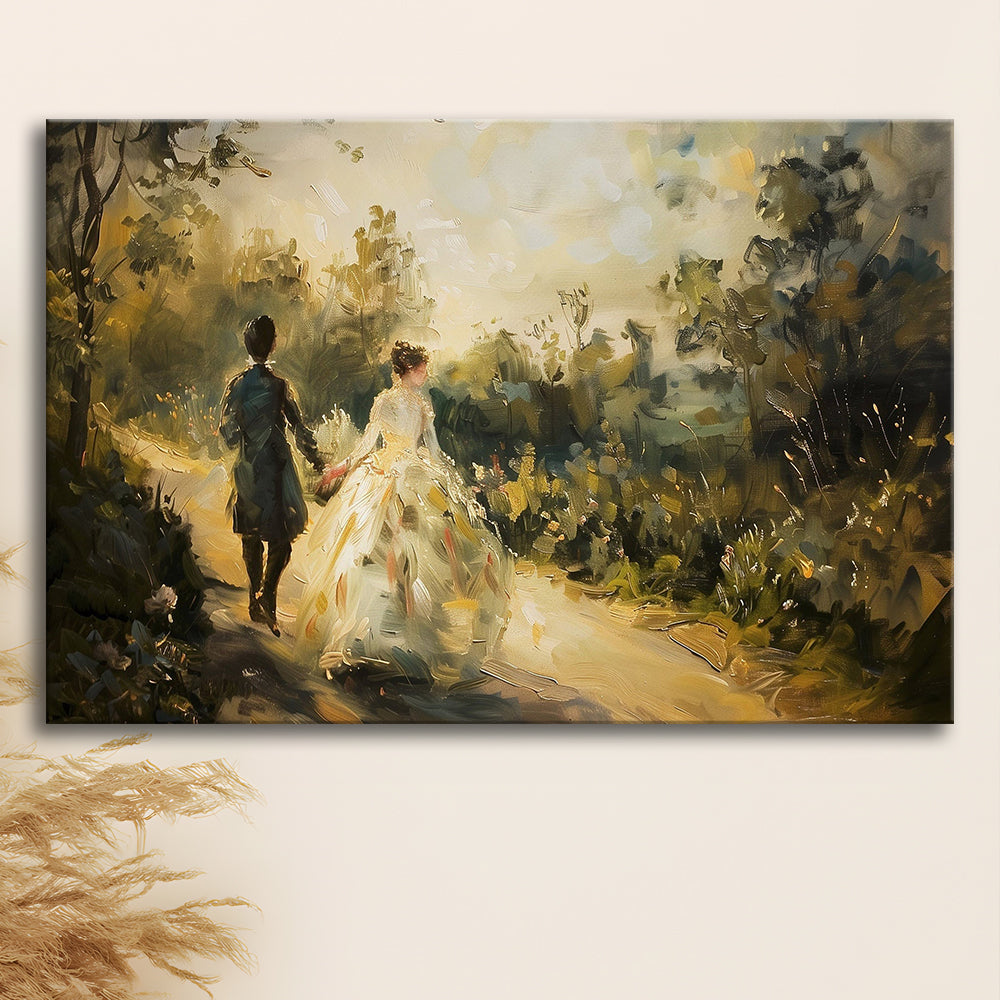 Vintage Couple On Countryside Landscape Oil Painting Antique Print, Canvas Print Wall Art, Wall Decor, Painting Canvas