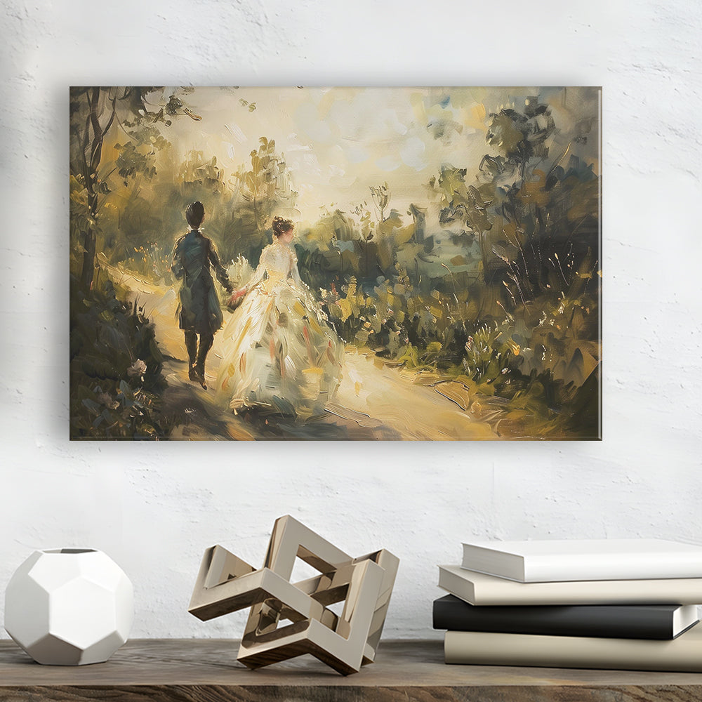 Vintage Couple On Countryside Landscape Oil Painting Antique Print, Canvas Print Wall Art, Wall Decor, Painting Canvas