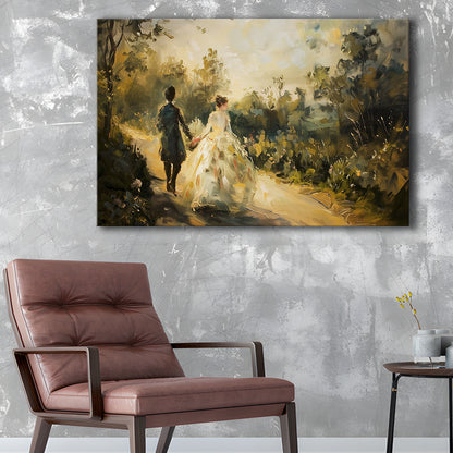 Vintage Couple On Countryside Landscape Oil Painting Antique Print, Canvas Print Wall Art, Wall Decor, Painting Canvas