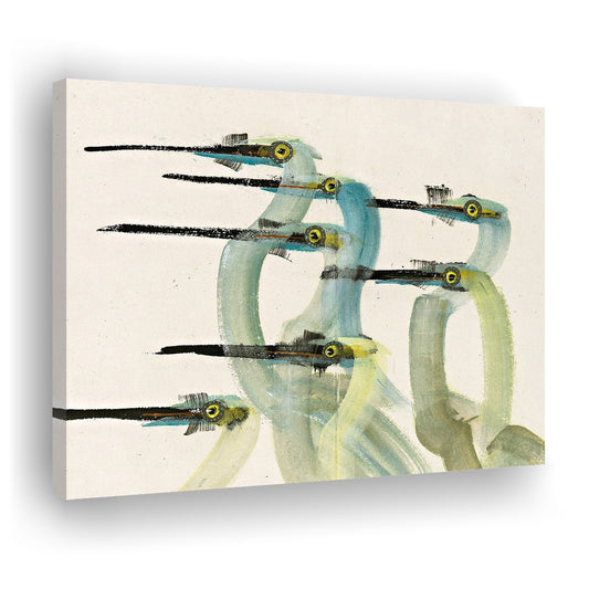 Vintage Crane Watercolor Painting Antique Audubon Bird Canvas Print Wall Art, Modern Farmhouse Wall Decor