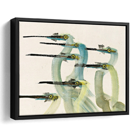 Vintage Crane Watercolor Painting Antique Audubon Bird Framed Canvas Print Wall Art, Modern Farmhouse Wall Decor