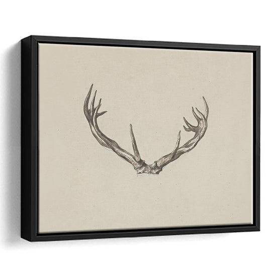 Vintage Deer Antlers Sketch Prints Framed Canvas Print Wall Art, Holiday Print, Ready to hang