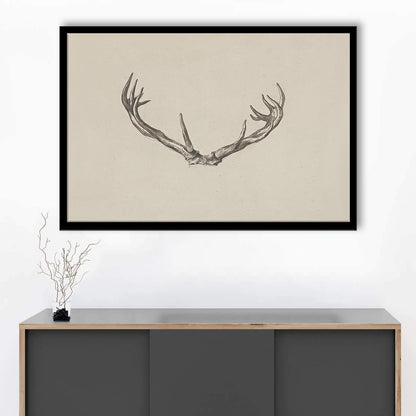 Vintage Deer Antlers Sketch Prints Framed Art Print Wall Decor, Holiday Print, Ready to hang