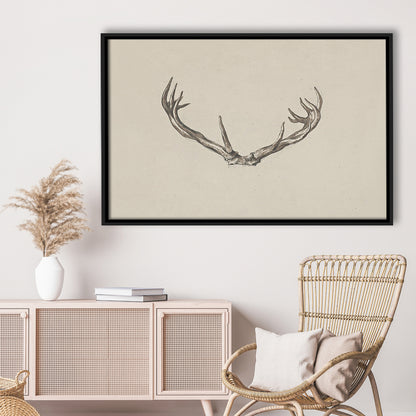 Vintage Deer Antlers Sketch Prints Framed Canvas Print Wall Art, Holiday Print, Ready to hang
