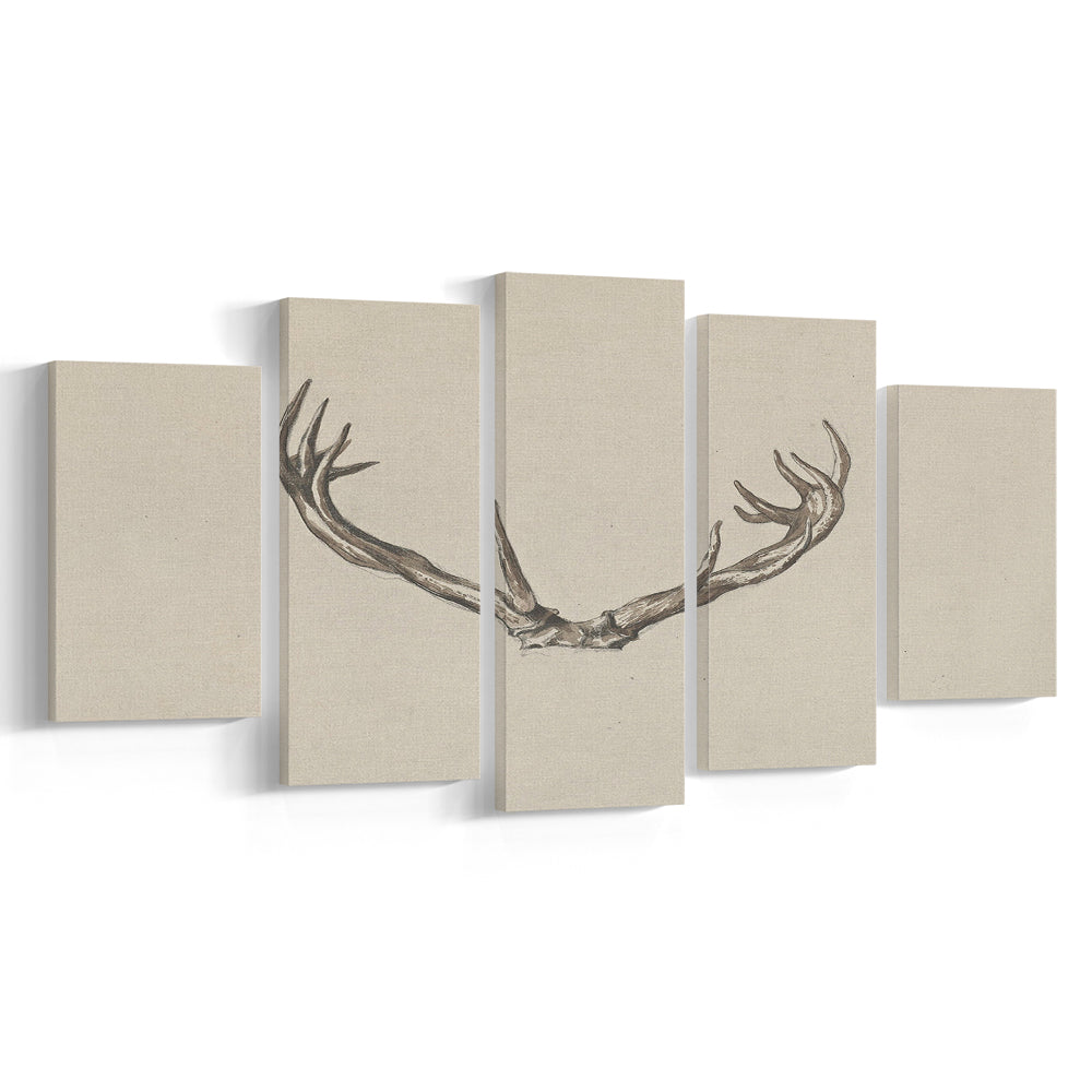 Vintage Deer Antlers Sketch Prints Mixed Canvas Print Wall Art, Holiday Print, Ready to hang