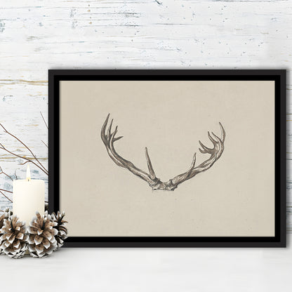 Vintage Deer Antlers Sketch Prints Framed Canvas Print Wall Art, Holiday Print, Ready to hang
