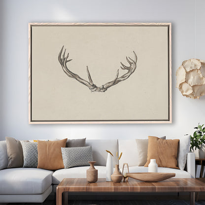 Vintage Deer Antlers Sketch Prints Framed Canvas Print Wall Art, Holiday Print, Ready to hang