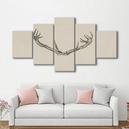 Vintage Deer Antlers Sketch Prints Mixed Canvas Print Wall Art, Holiday Print, Ready to hang